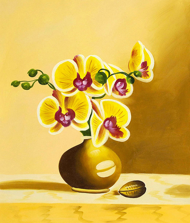 0B 《高贵兰花》 当代油画家 王露露 花卉写实油画